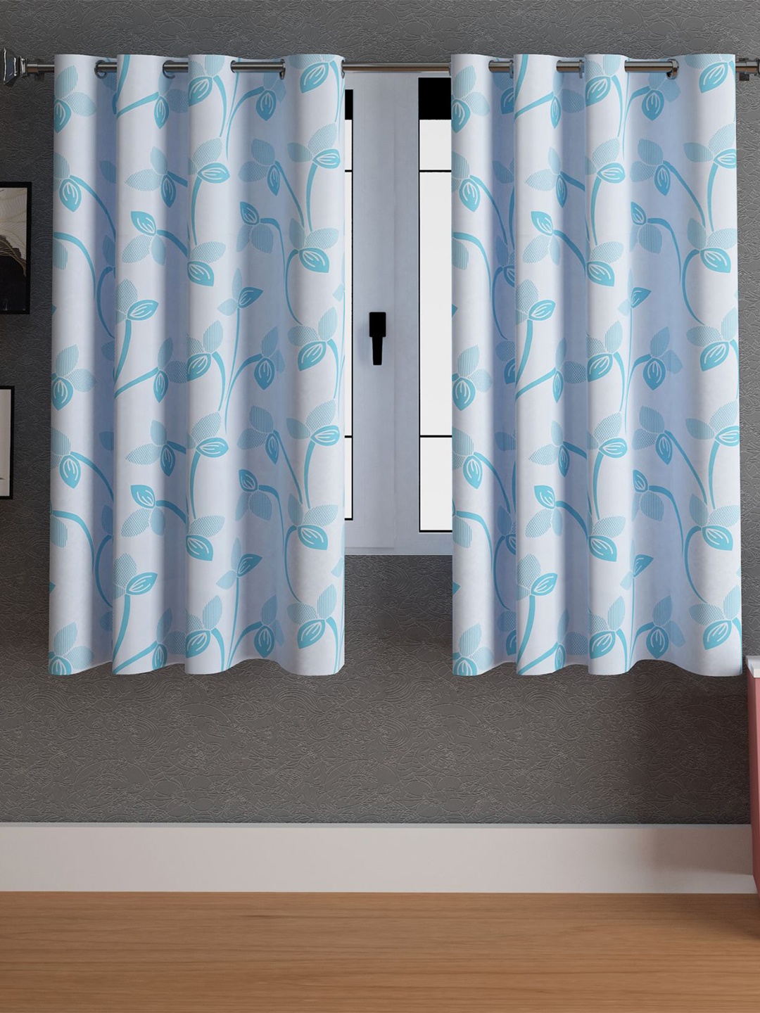 

LA VERNE Blue & White 2 Pieces Floral Window Curtains