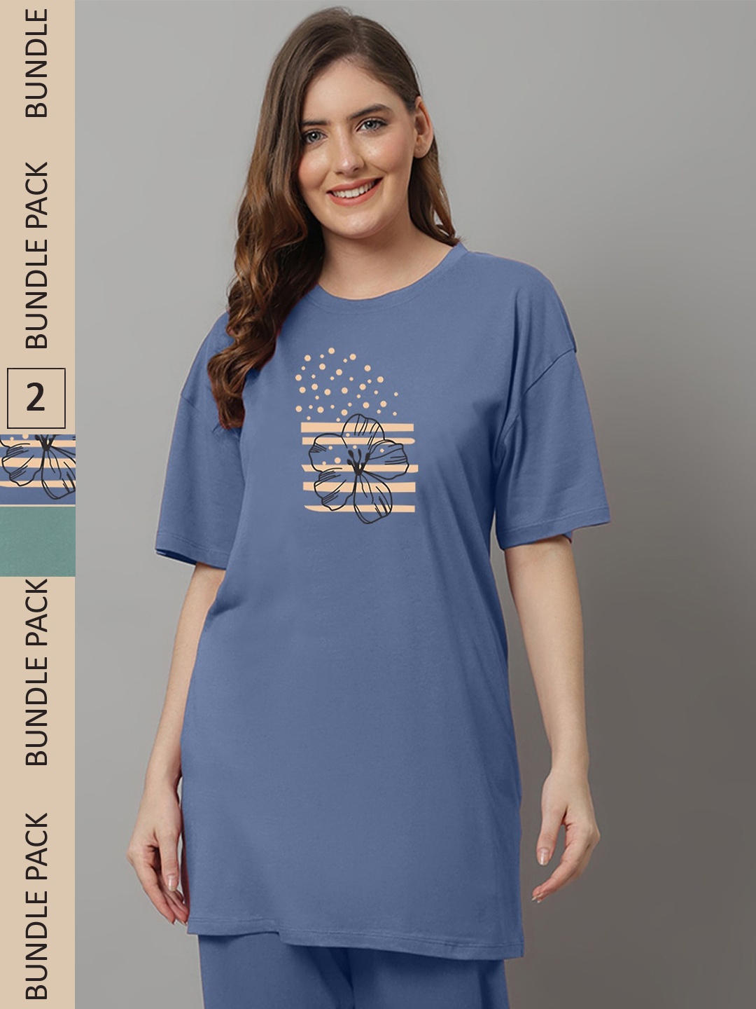 

Kanvin Blue & Green Pack Of 2 Printed Oversized Fit Longline T-shirts