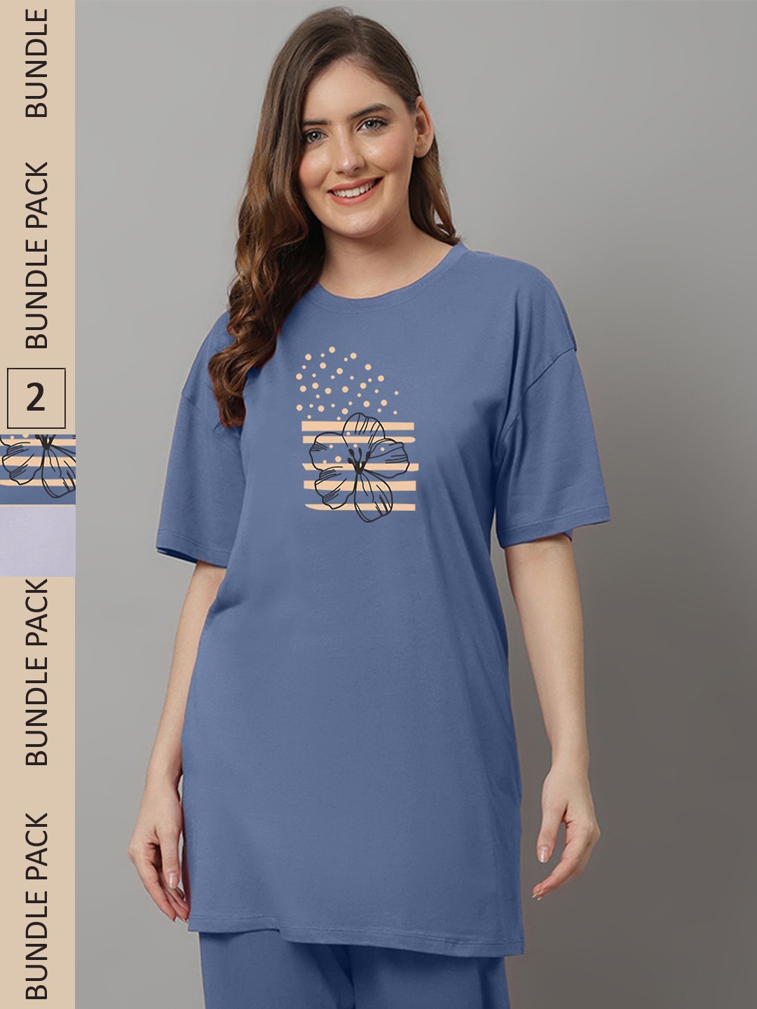 

Kanvin Blue & Violet Pack Of 2 Drop-Shoulder Sleeves Printed Oversized T-shirts