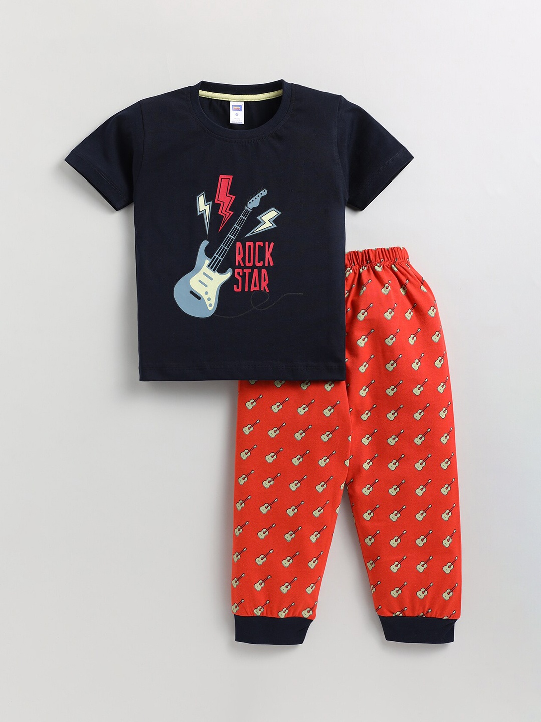 

Nottie Planet Boys Graphic Printed Pure Cotton Night Suit, Navy blue