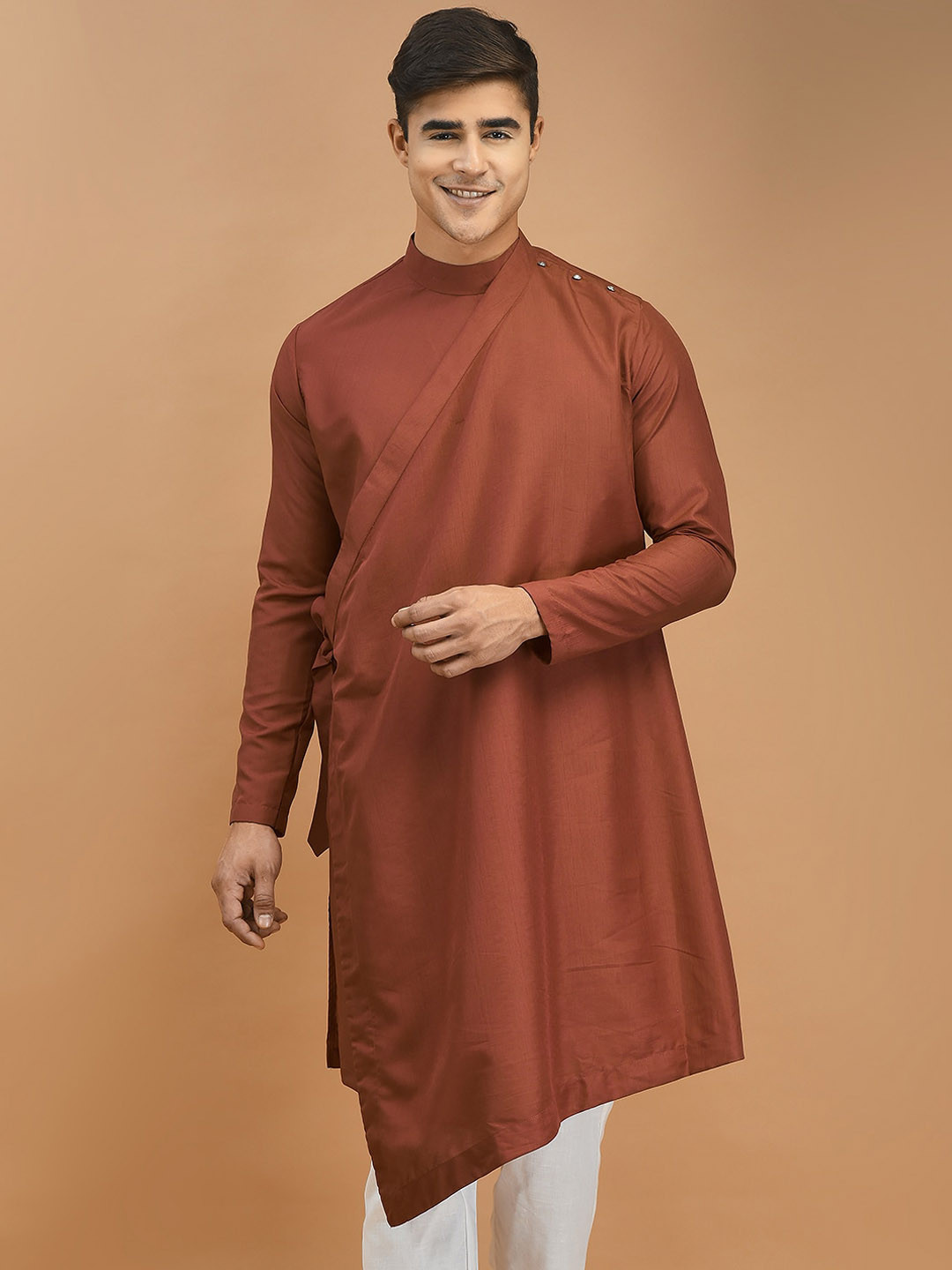 

DEYANN Band Collar Tie Up A-Line Kurta, Red