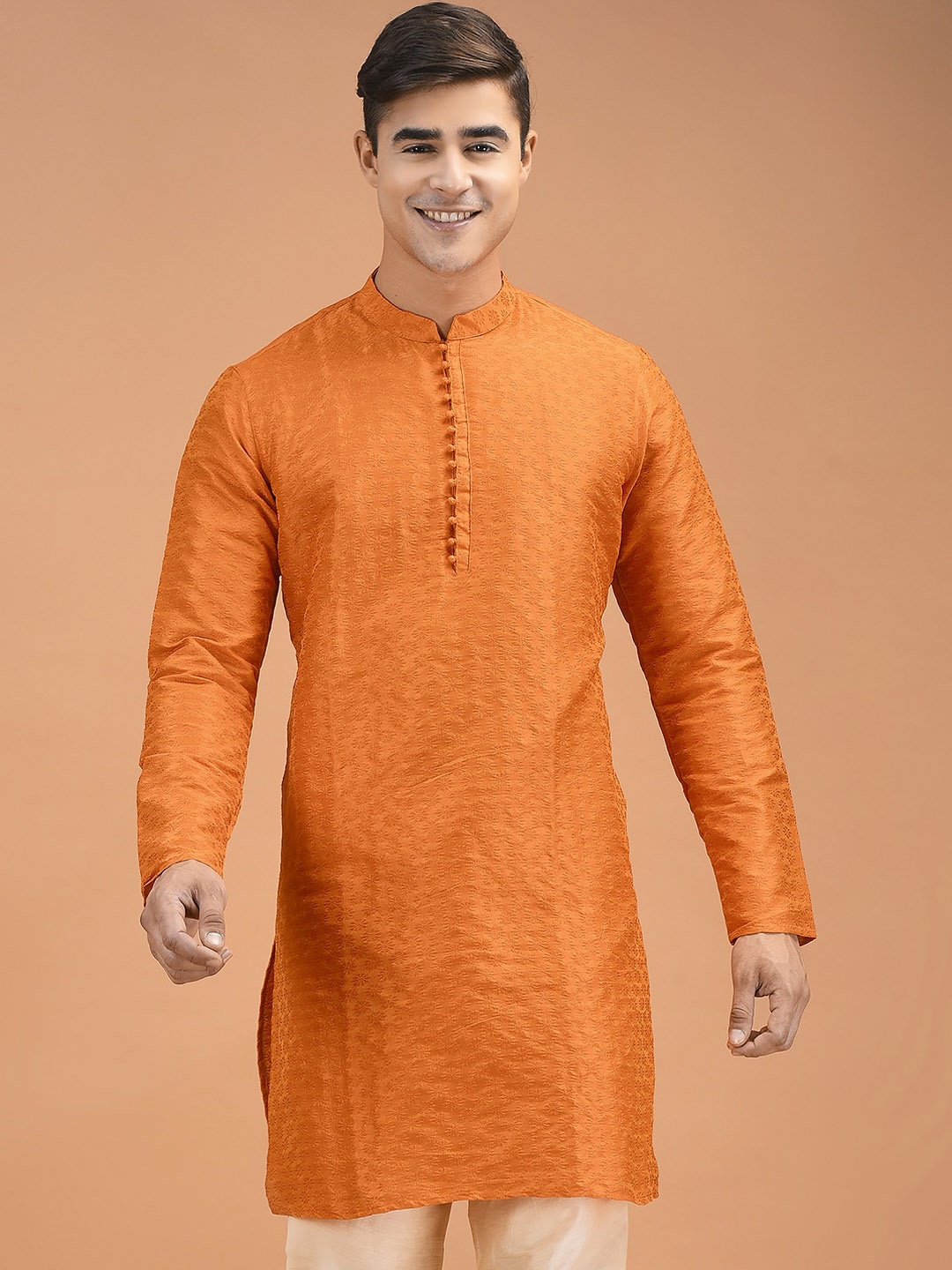 

DEYANN Ethnic Motifs Self Design Jacquard Straight Kurta, Orange