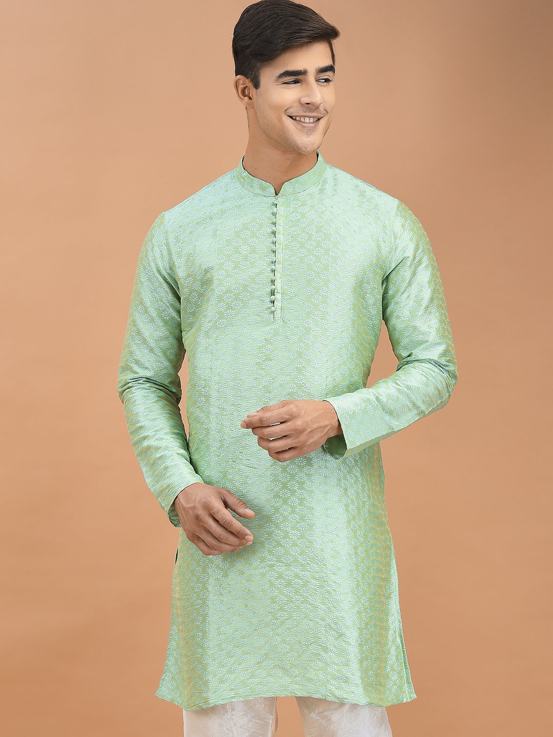 

DEYANN Ethnic Motifs Woven Design Jacquard Kurta, Green