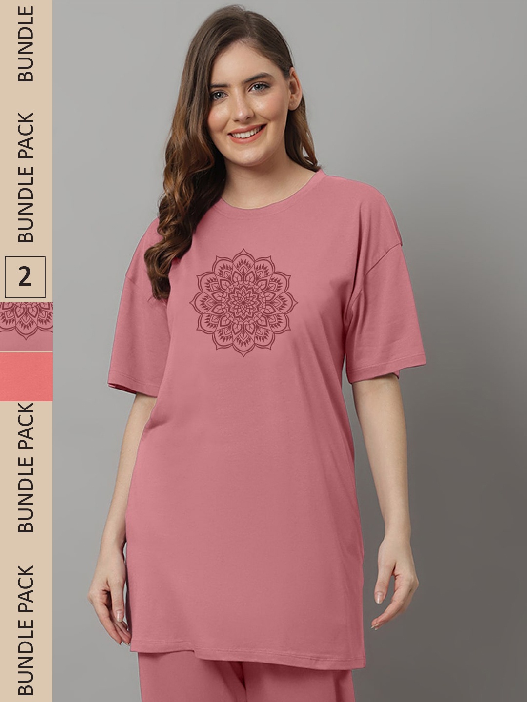 

Kanvin Prach-Coloured & Pink Pack of 2 Printed Regular Longline T-shirt