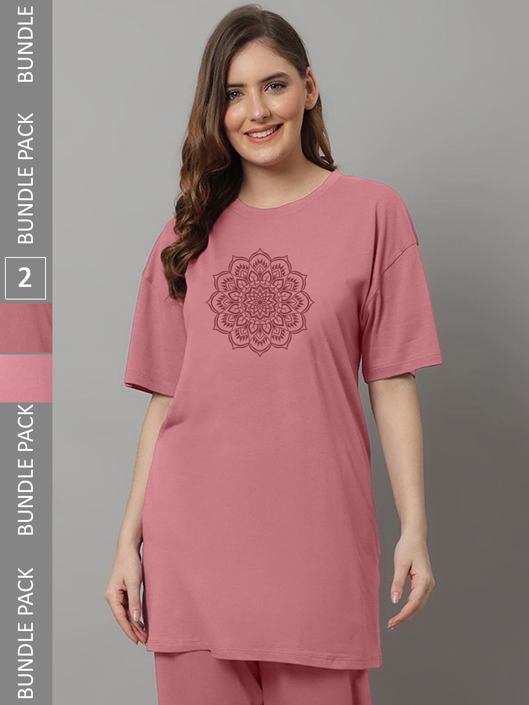 

Kanvin Pink & Dusty Pink Pack Of 2 Printed Drop-Shoulder Sleeves Lounge T-Shirts