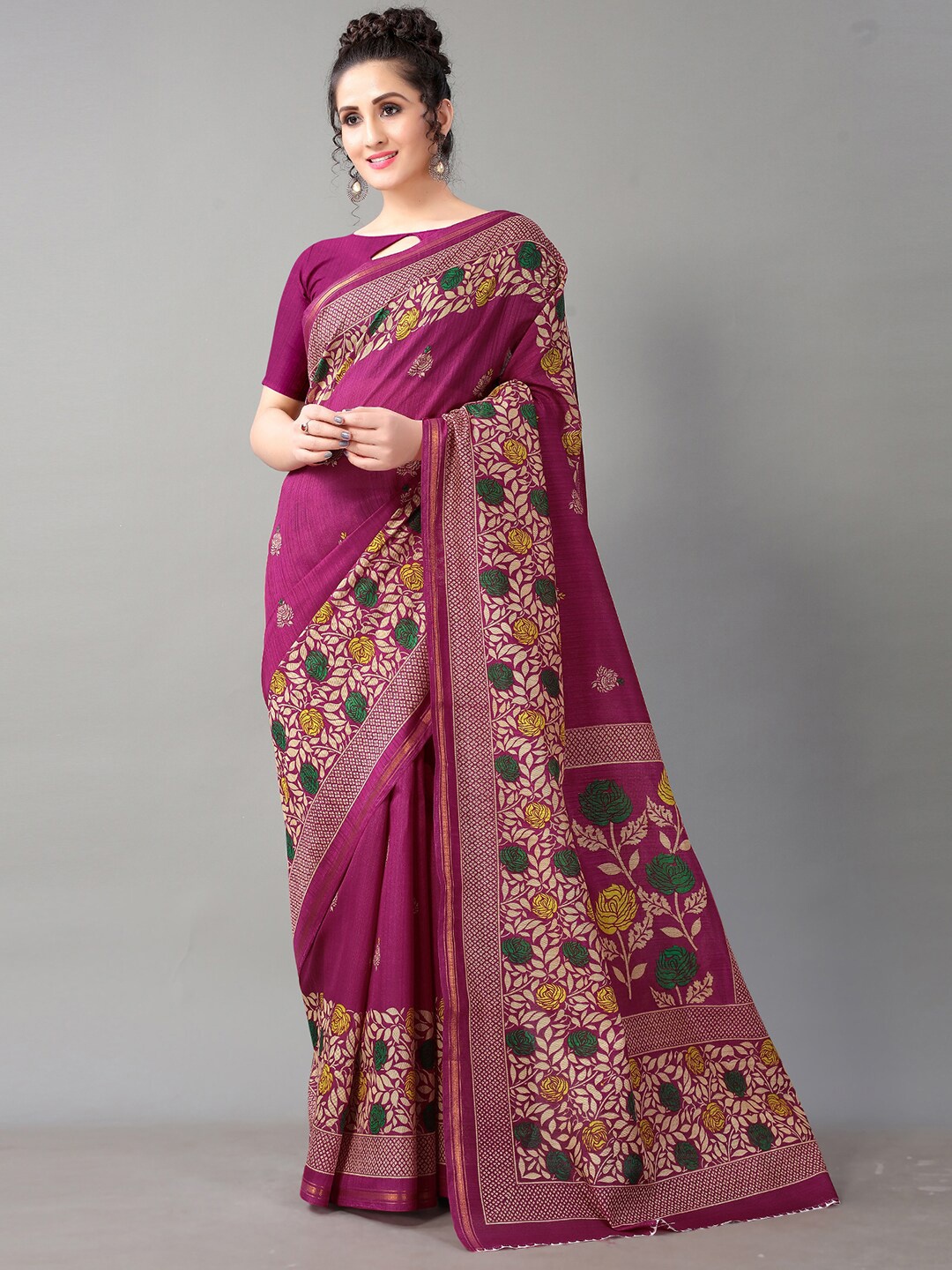 

Shaily Floral Zari Art Silk Saree With Blouse Piece, Purple