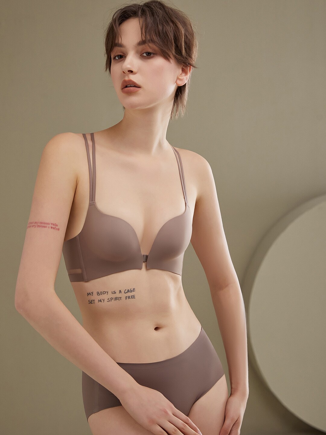 

JC Collection Lightly Padded Lingerie Set, Brown
