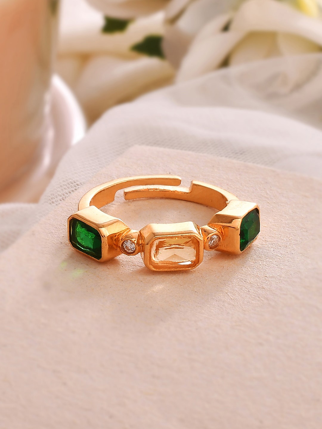 

Voylla Gold-Plated Cubic Zirconia-Studded Adjustable Finger Ring