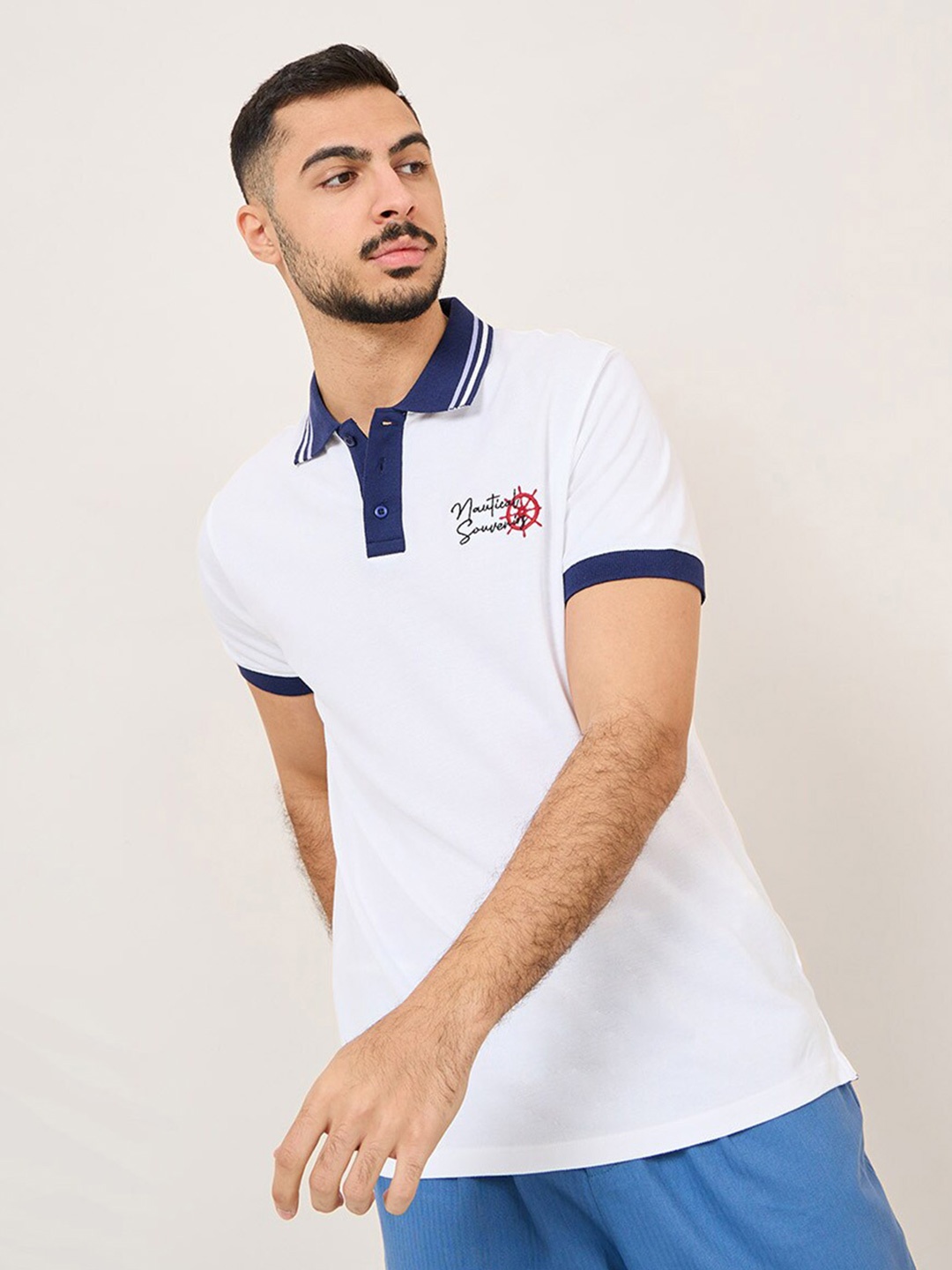 

Styli Polo Collar Short Sleeves Cotton T-shirt, White