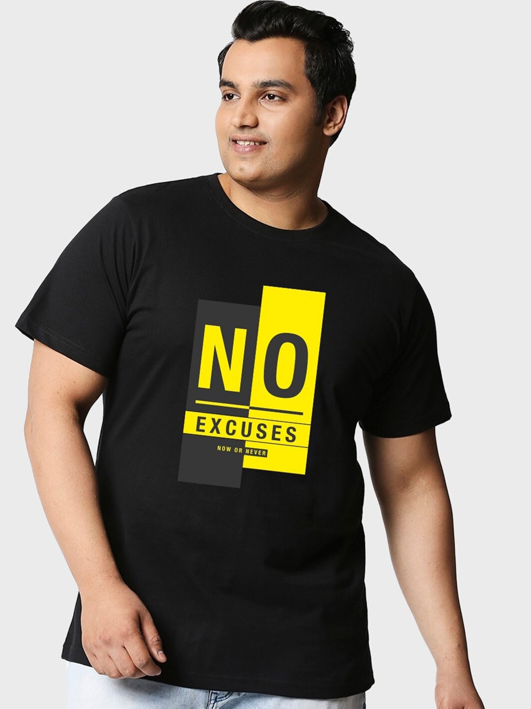 

Bewakoof Plus No Excuses Typography Printed T-shirt, Black
