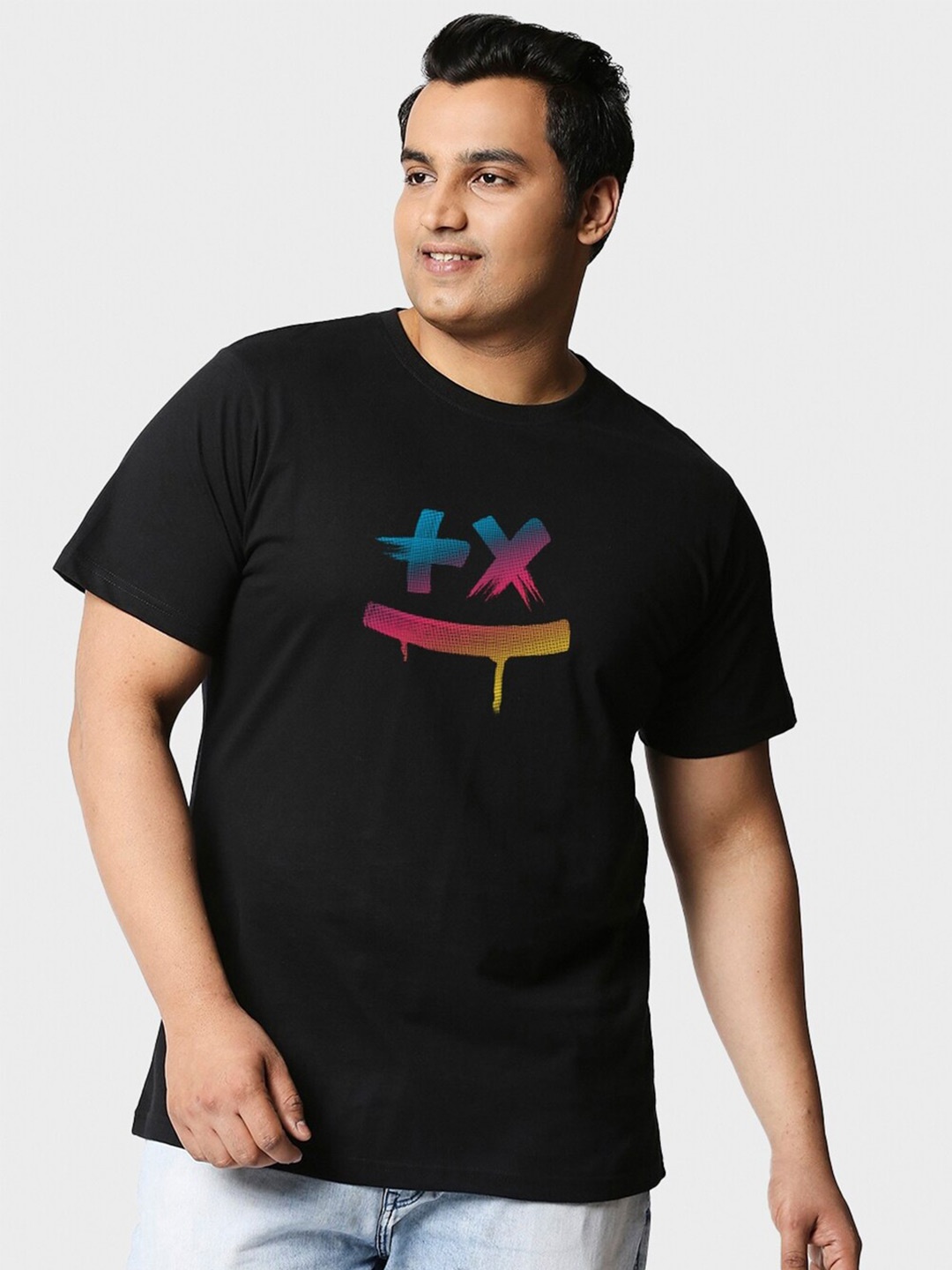 

Bewakoof Plus Martin Garrix Colorful Graphic Printed Oversized T-shirt, Black