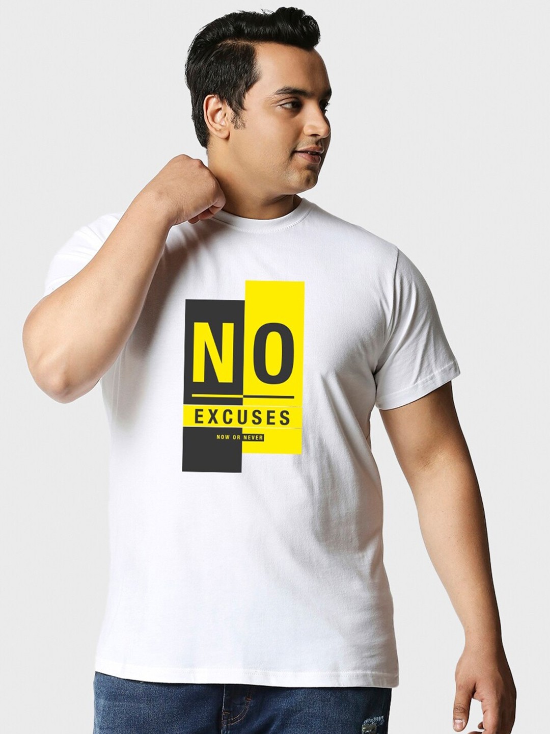 

Bewakoof Plus No Excuses Typography Printed T-shirt, White