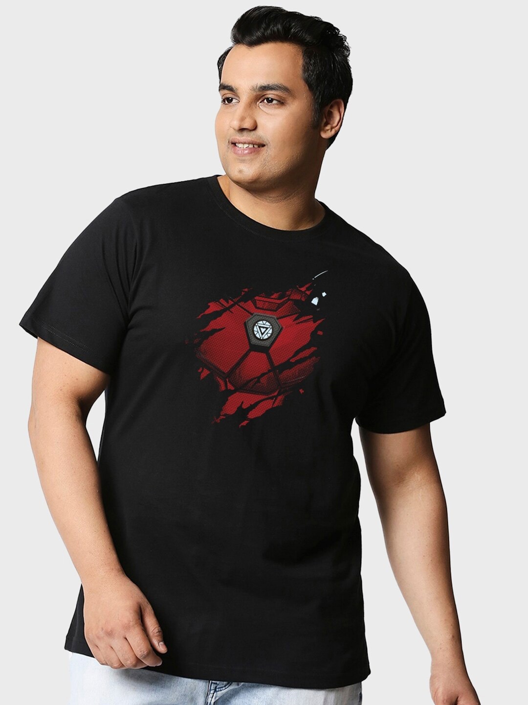

Bewakoof Plus Black Graphic Printed Cotton Loose Fit T-Shirt