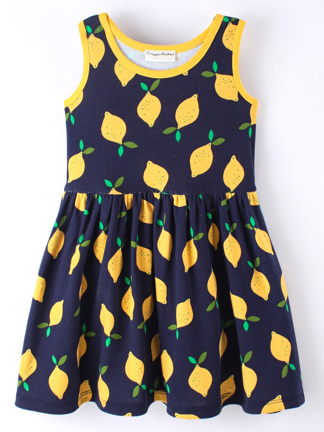 

CrayonFlakes Girls Printed Sleeveless Cotton Fit & Flare Dress, Navy blue