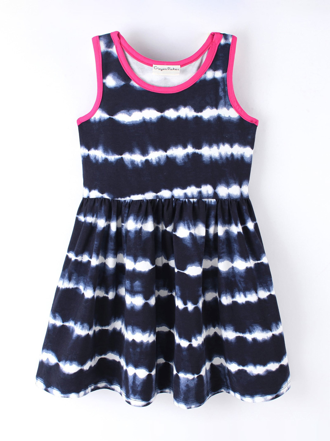 

CrayonFlakes Girls Tie and Dye Sleeveless Fit & Flare Cotton Dress, Blue