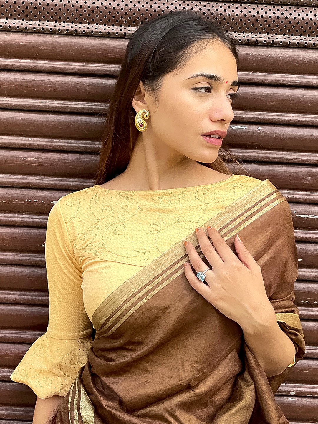

Bindigasm's Advi Embroidered Saree Blouse, Gold