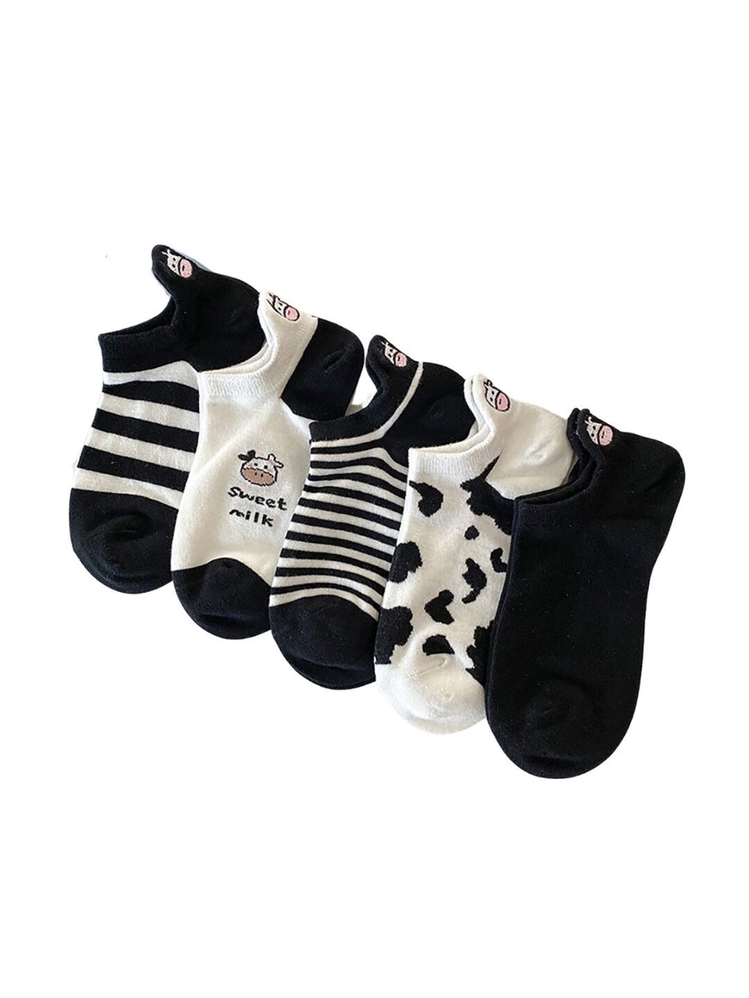 

iSWEVEN Pack Of 5 Patterned Cotton Ankle Length Cotton Socks, White