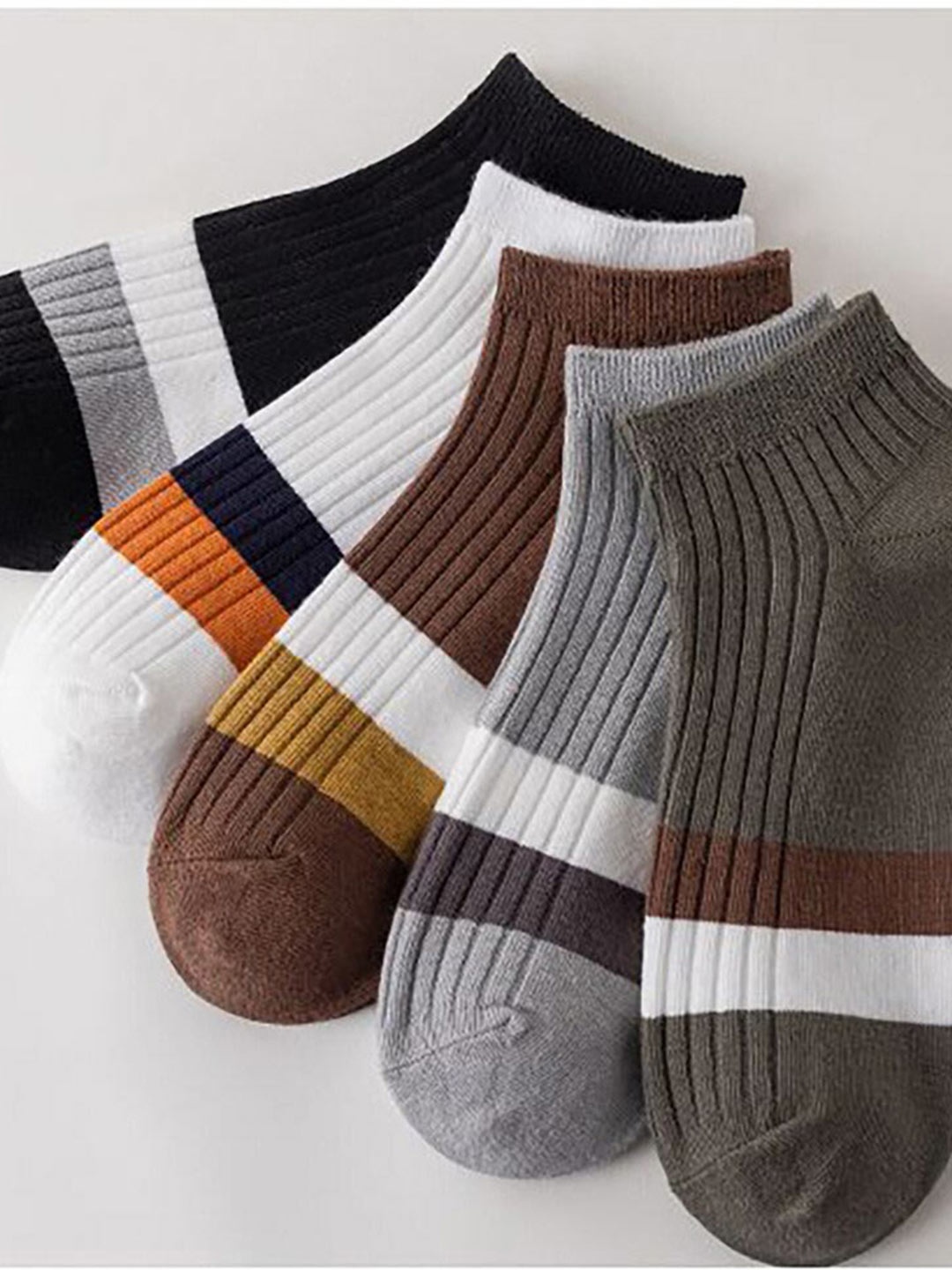 

iSWEVEN Women Pack Of 5 Striped Cotton Ankle-Length Socks, Black