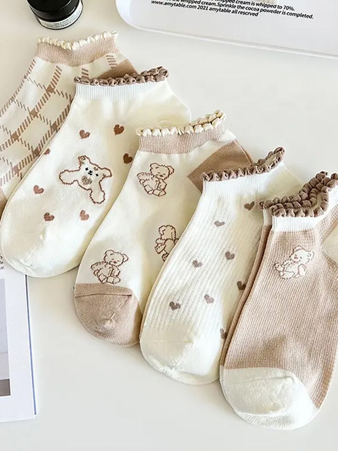 

iSWEVEN Women Pack Of 5 Patterned Ankle-Length Cotton Socks, White