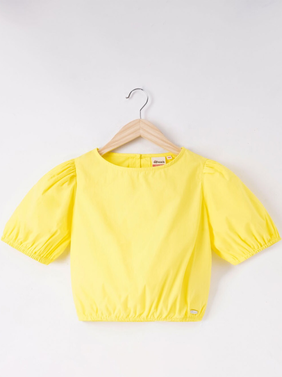 

edheads Girls Puff Sleeves Cotton Blouson Top, Yellow