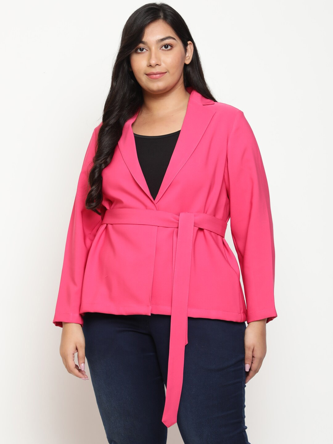 

Amydus Plus Size Notched Lapel Open Front Blazer, Pink