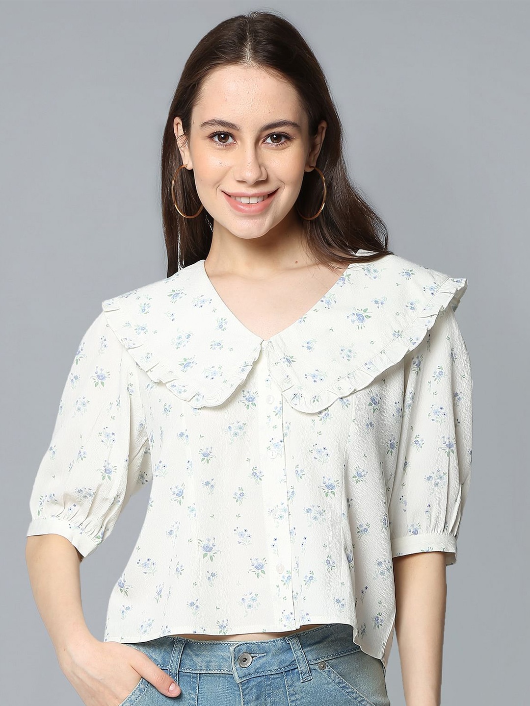 

Flying Machine Comfort Floral Printed Cotton Casual Shirt, White