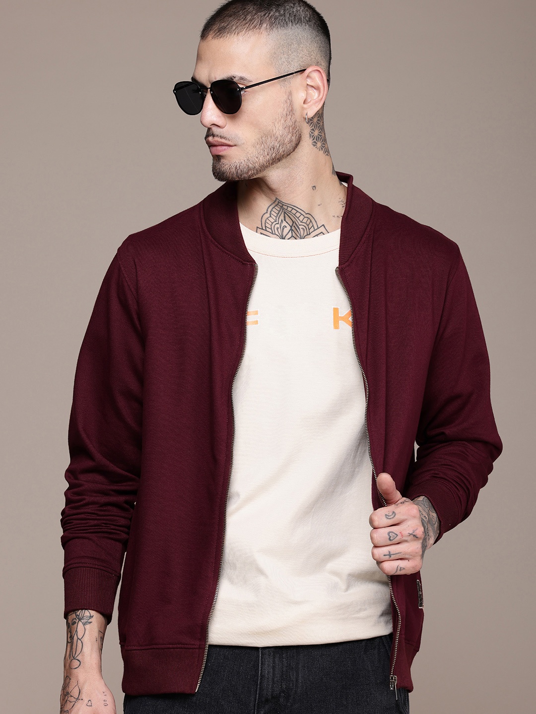 

The Roadster Life Co. Solid Front-Open Sweatshirt, Maroon