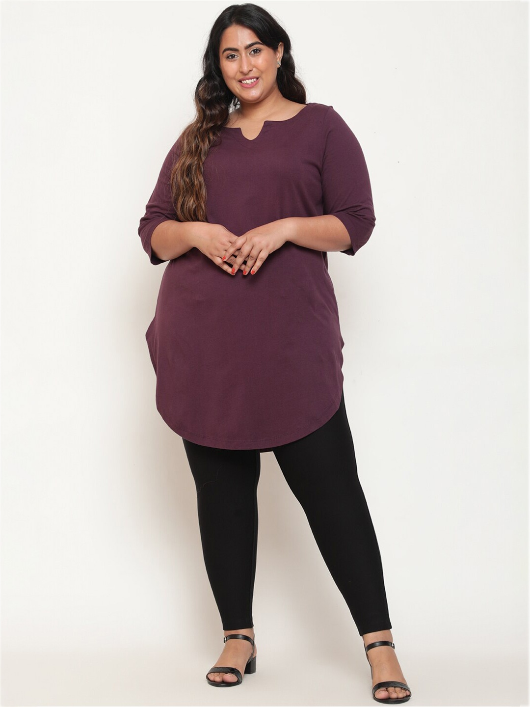

Amydus Plus Size V Neck Cotton Tunic, Purple