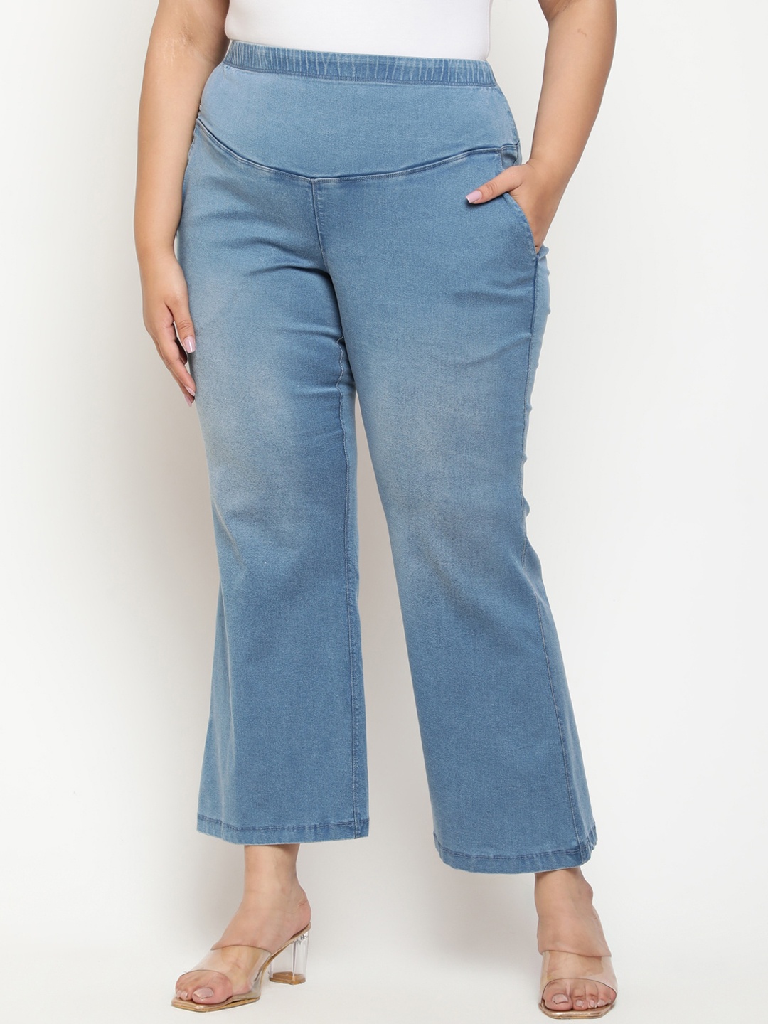

Amydus Women Plus Size Flared High-Rise Stretchable Jeans, Blue