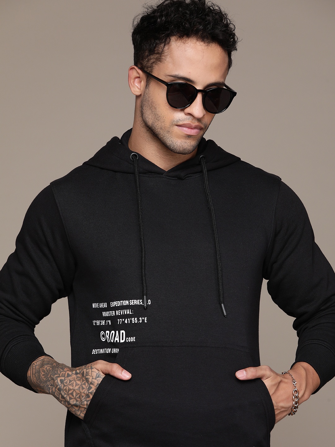 

The Roadster Lifestyle Co. Printed Detail Hooded Sweatshirt, Black