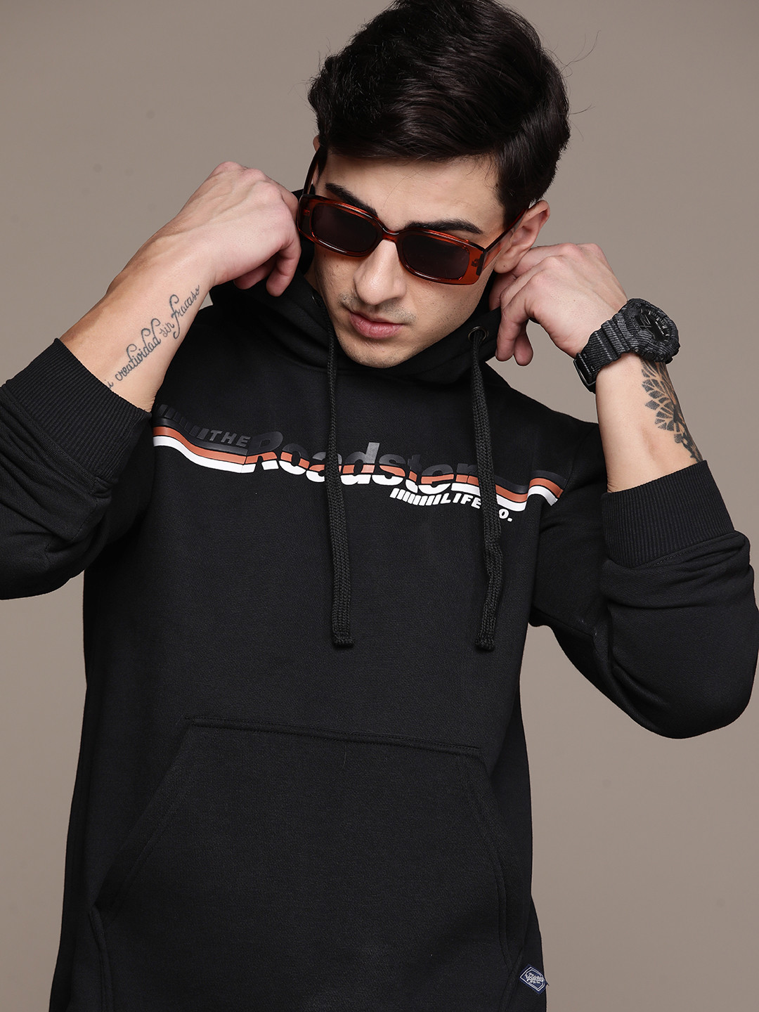 

The Roadster Lifestyle Co. Printed Hooded Sweatshirt, Black