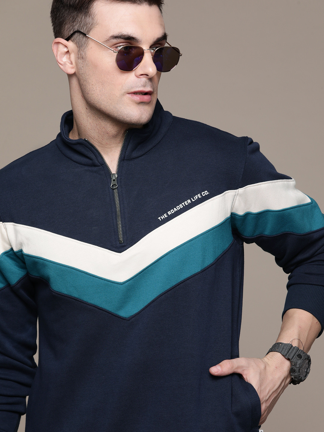 

The Roadster Lifestyle Co. Half-Zipper Striped Sweatshirt, Black