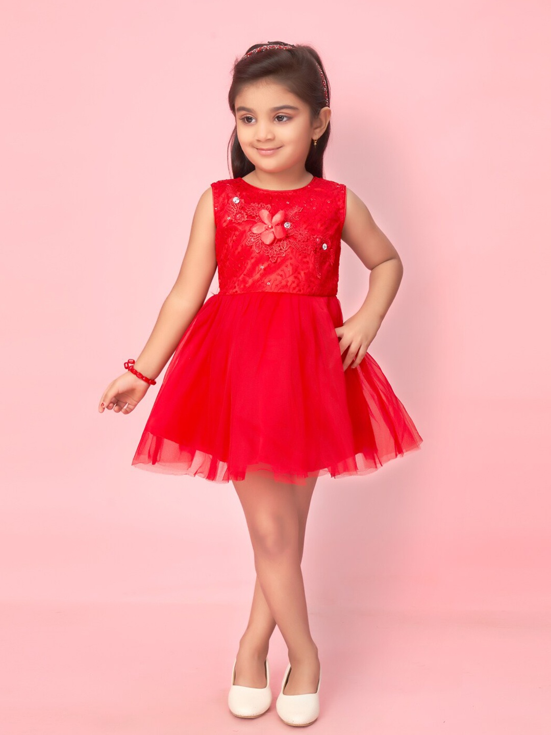 

BAESD Girls Net Fit & Flare Dress, Red