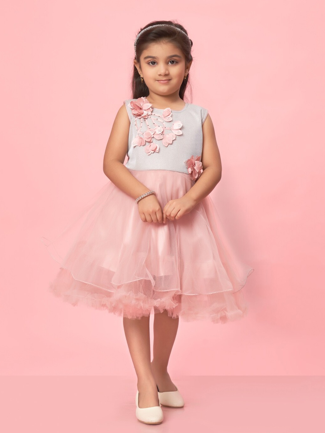 

BAESD Girls Self Design Fit & Flare Dress, Pink