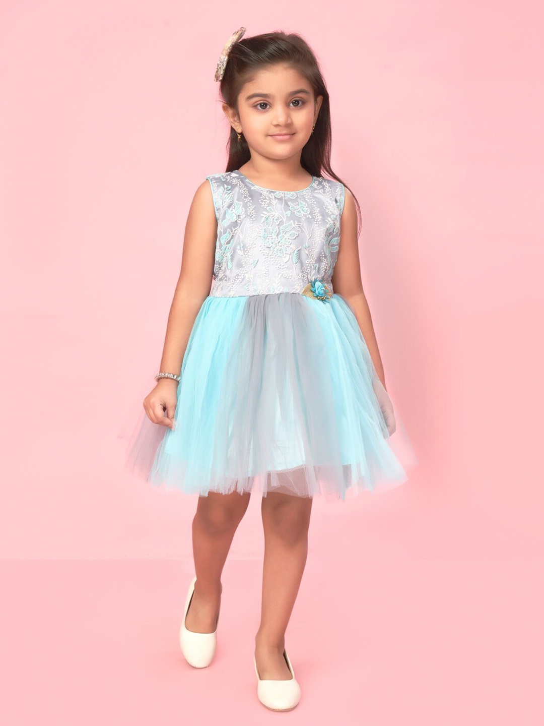 

BAESD Girls Embellished Net Fit & Flare Dress, Turquoise blue