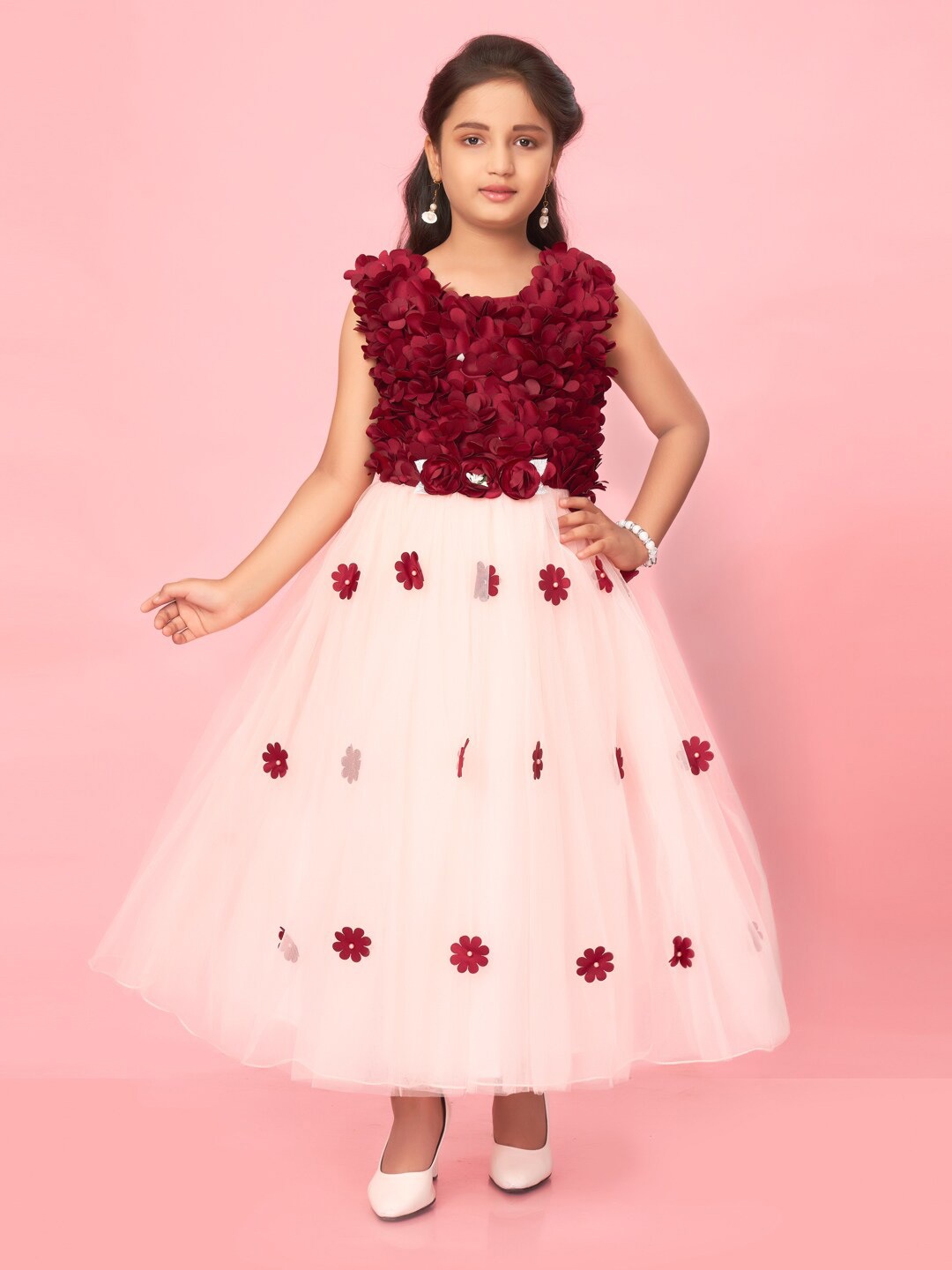 

BAESD Girls Floral Embellished Fit & Flare Tulle Dress, Maroon