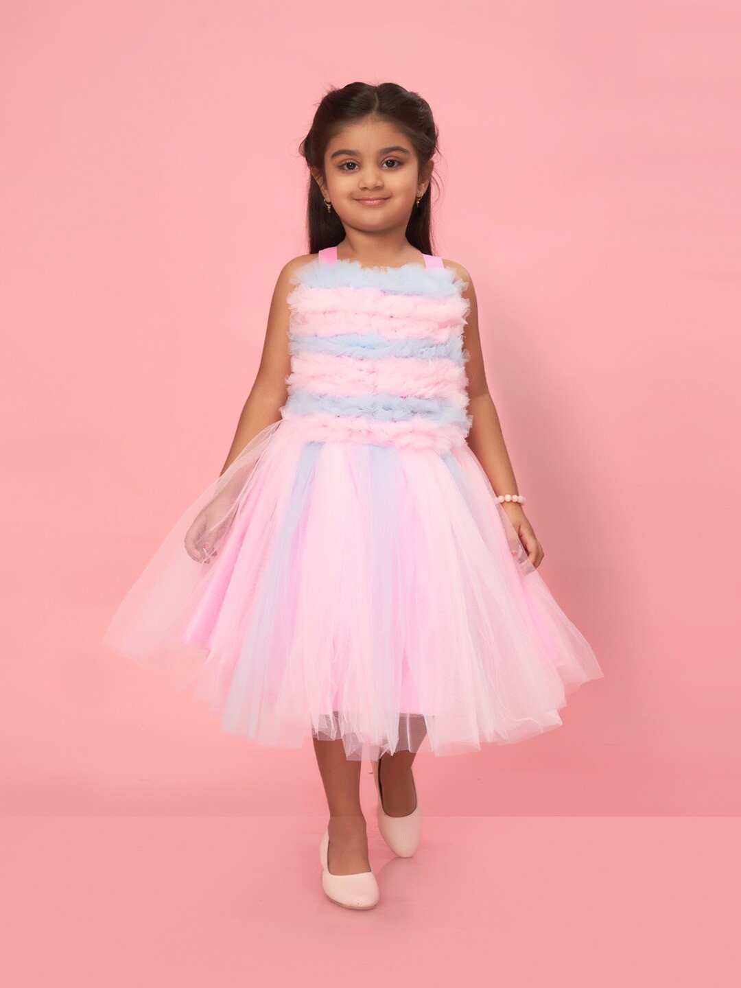 

BAESD Girls Self Design Ruffled Fit & Flare Tulle Dress, Pink