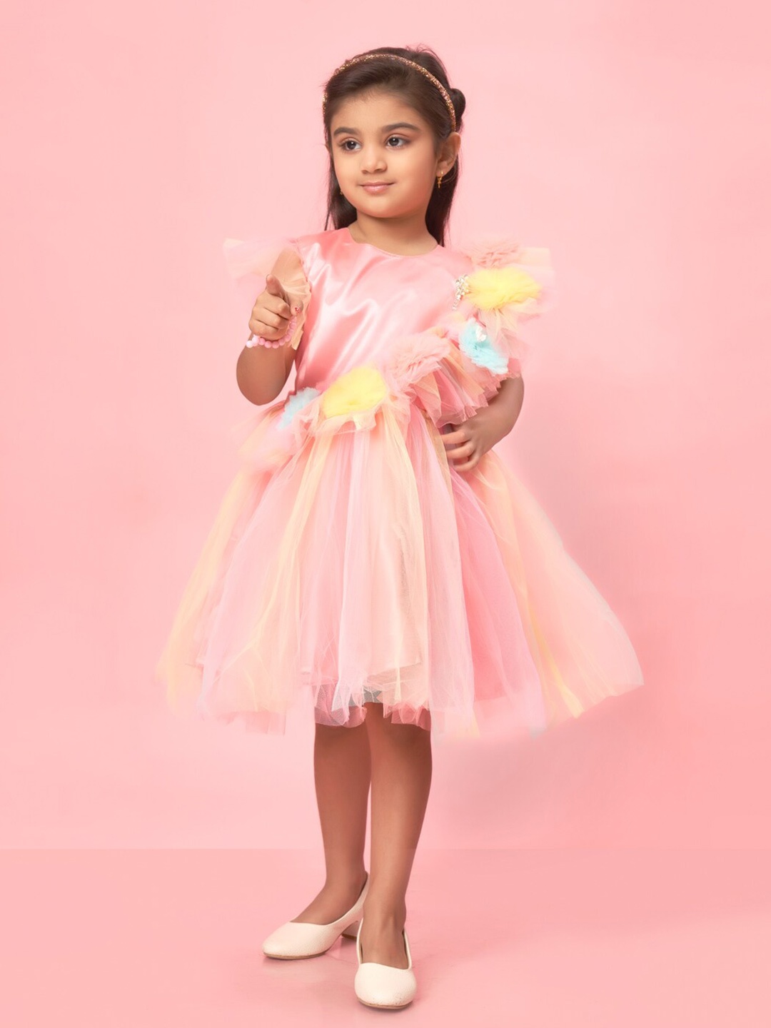 

BAESD Girls Flutter Sleeve Net Fit & Flare Dress, Pink