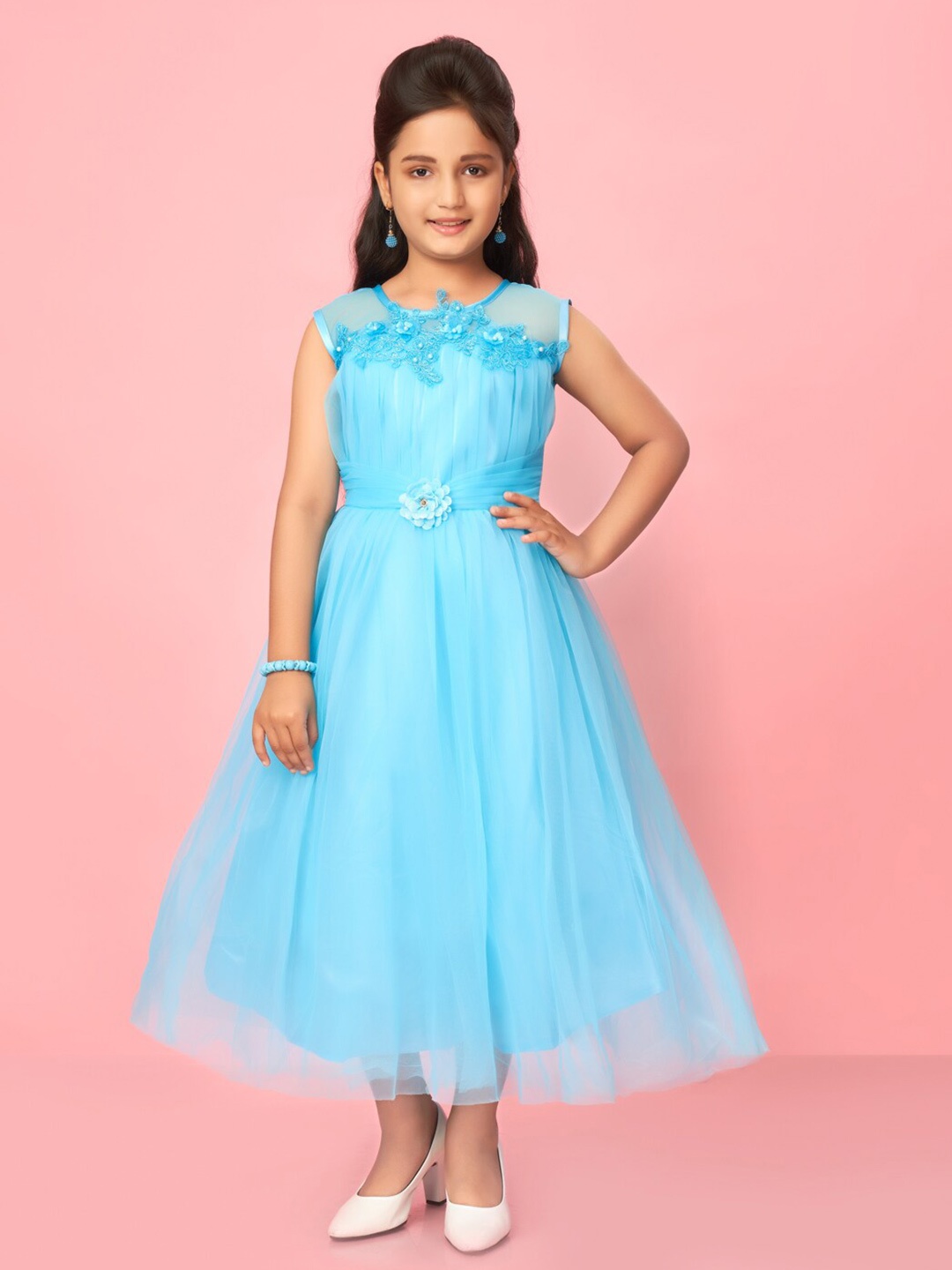 

BAESD Girls Net Fit & Flare Maxi Dress, Turquoise blue