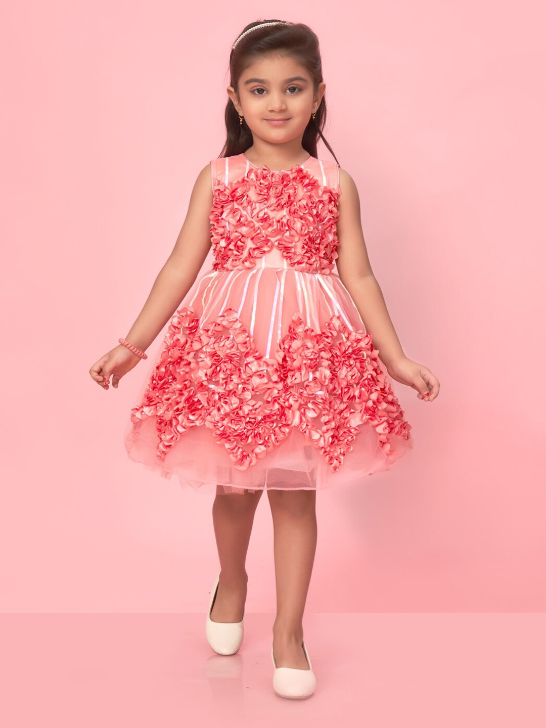 

BAESD Girls Floral Net Fit & Flare Dress, Peach