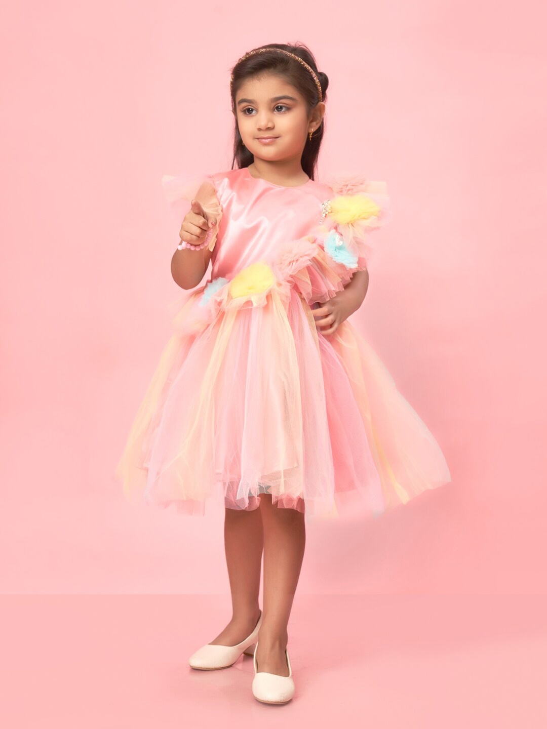 

BAESD Girls Flutter Sleeve Net Fit & Flare Dress, Pink