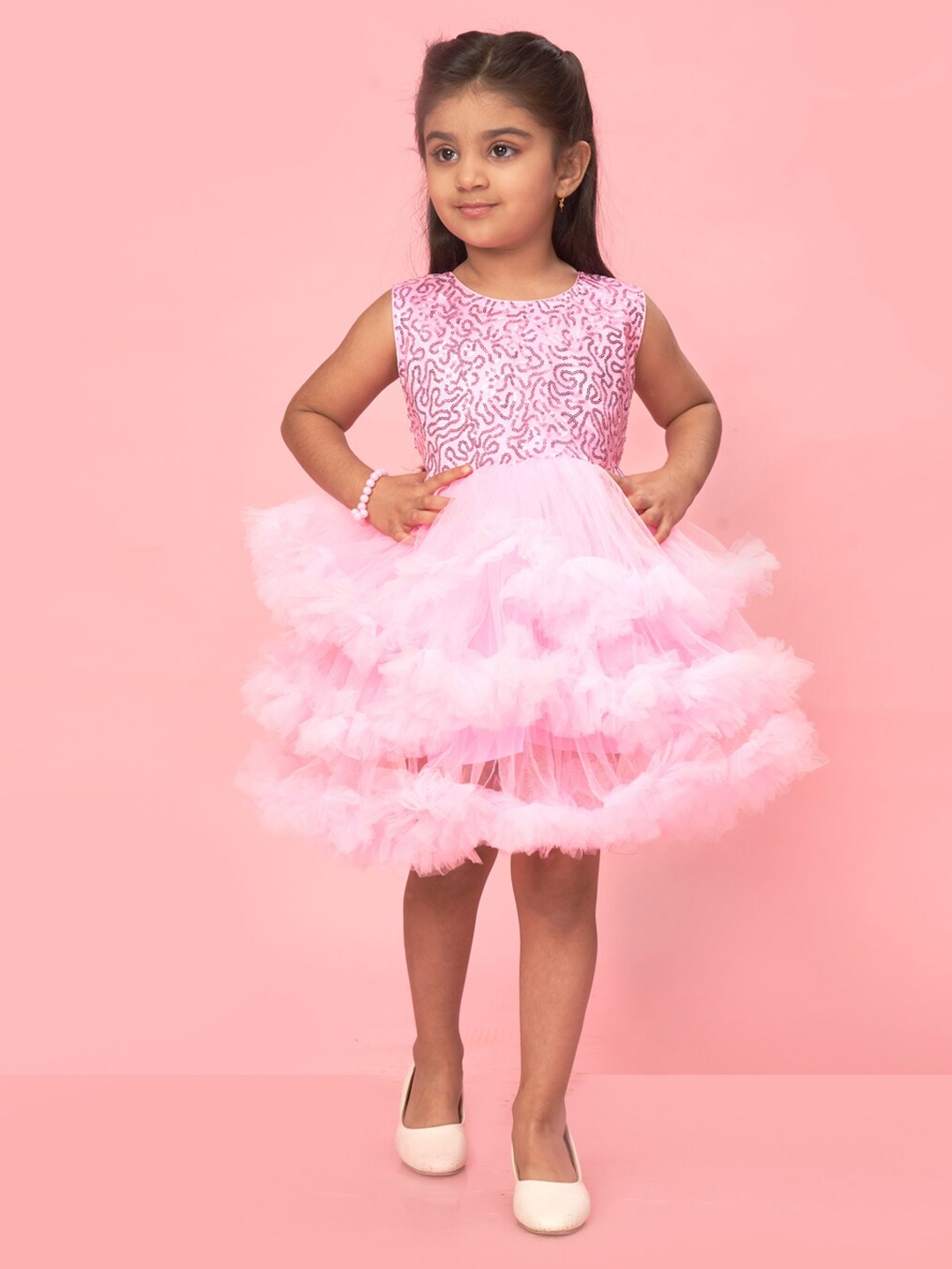 

BAESD Girls Embellished Net Fit & Flare Dress, Pink