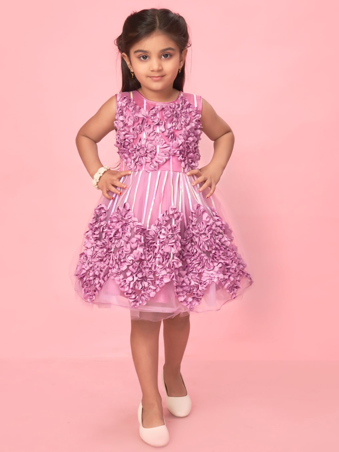 

BAESD Girls Floral Self-Design Fit & Flare Dress, Purple