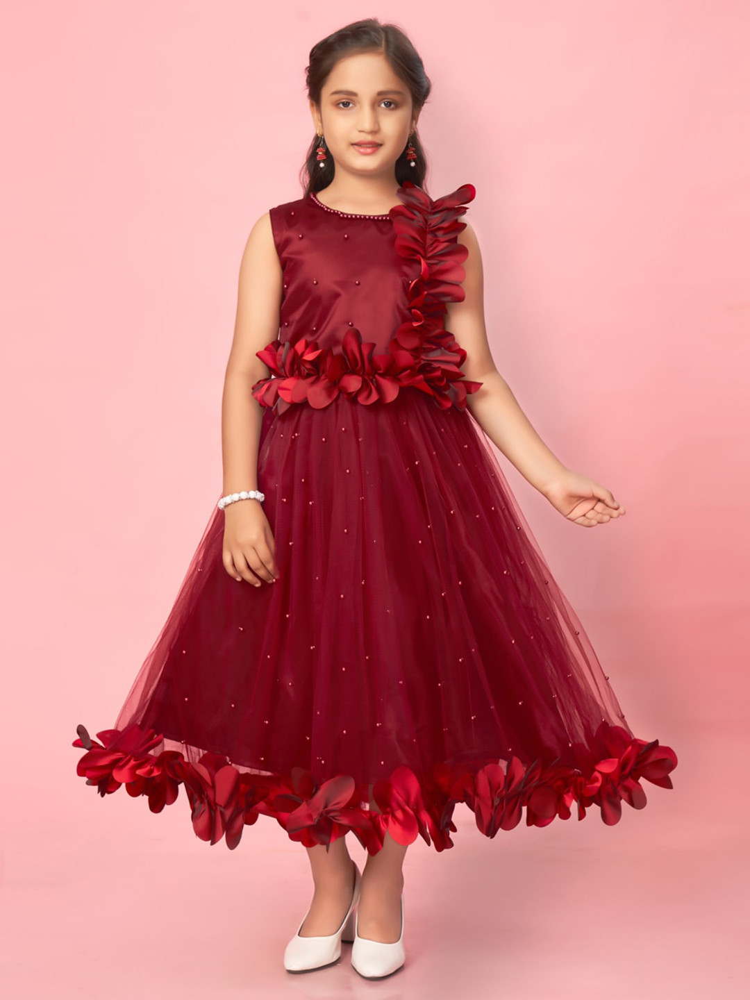 

BAESD Girls Embellished Net Maxi Dress, Maroon