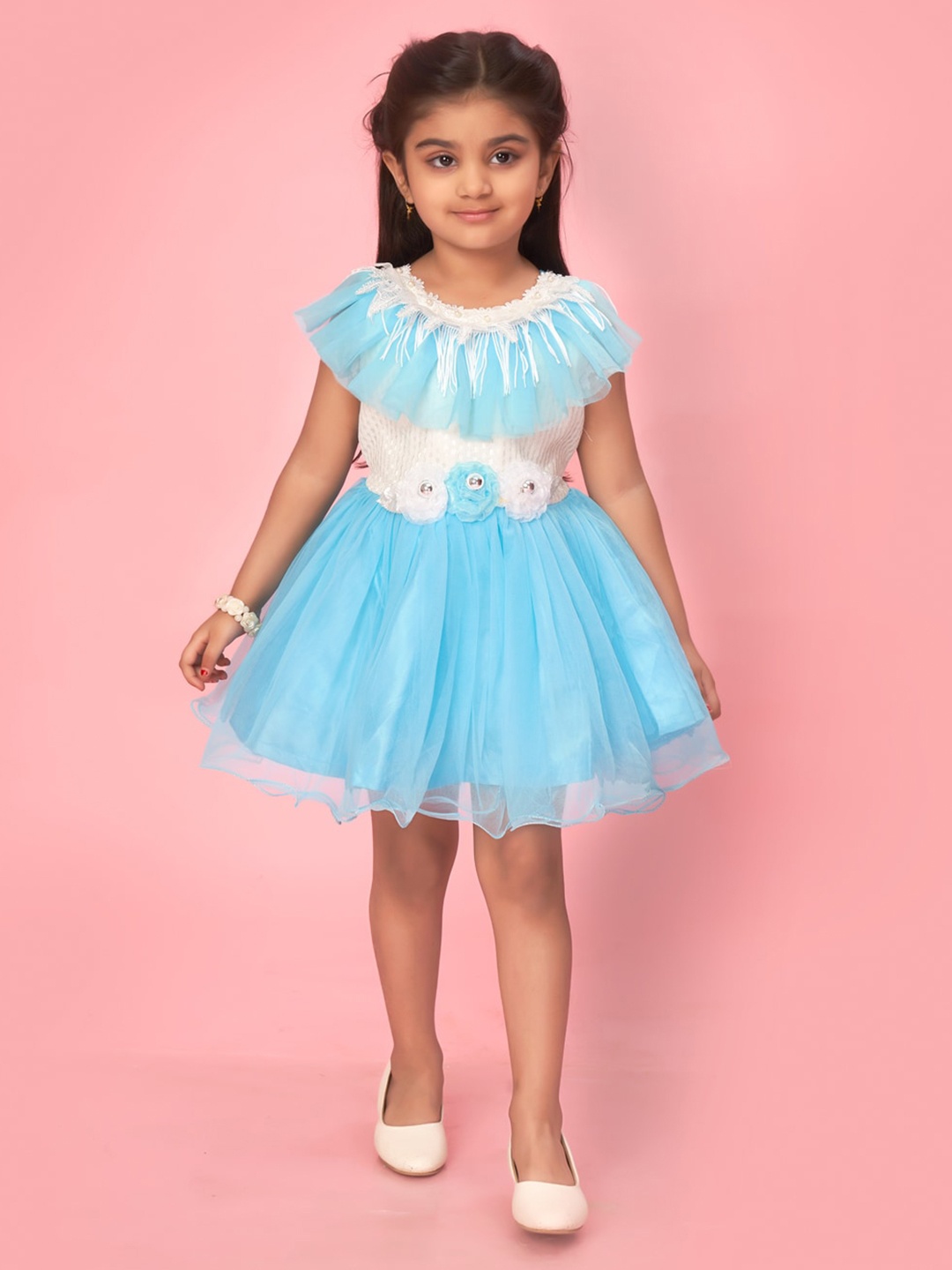 

BAESD Girls Net Fit & Flare Ruffles Dress, Turquoise blue