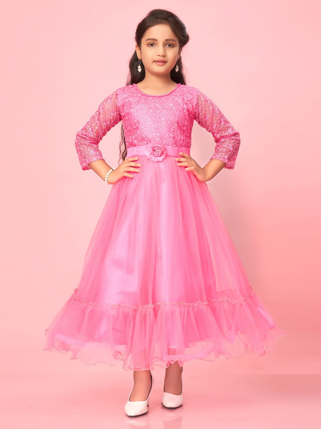 

BAESD Girls Floral Embroidered Net Fit & Flare Dress, Pink