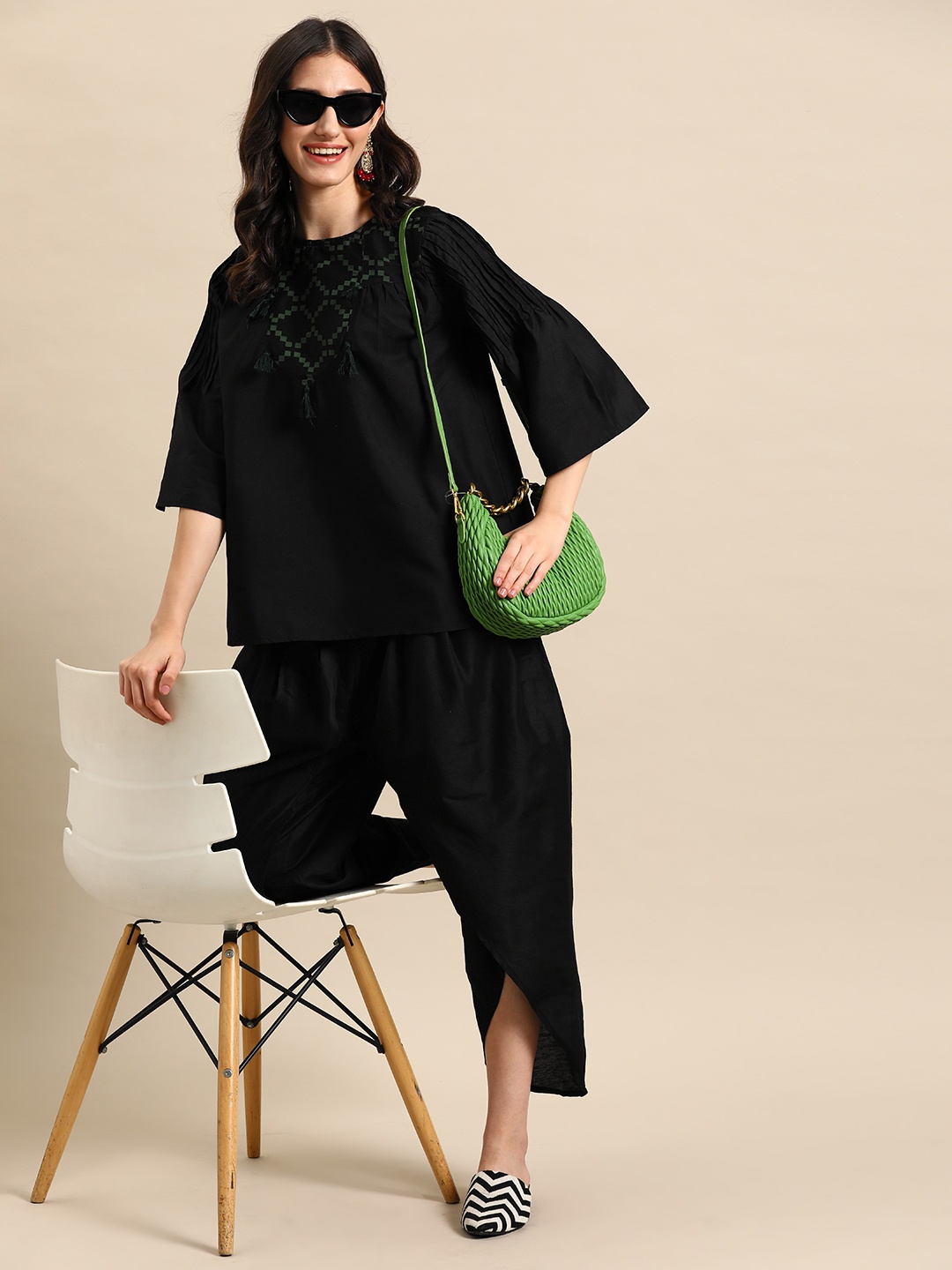 

Sangria Solid Ethnic Co-Ords, Black