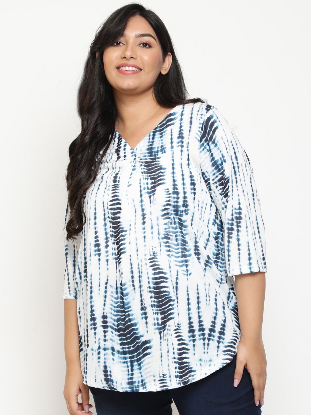 

Amydus Plus Size Tie & Dye V-Neck Longline Top, Blue