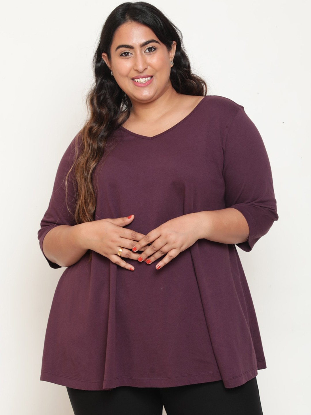

Amydus Plus Size V-Neck T-Shirt, Burgundy