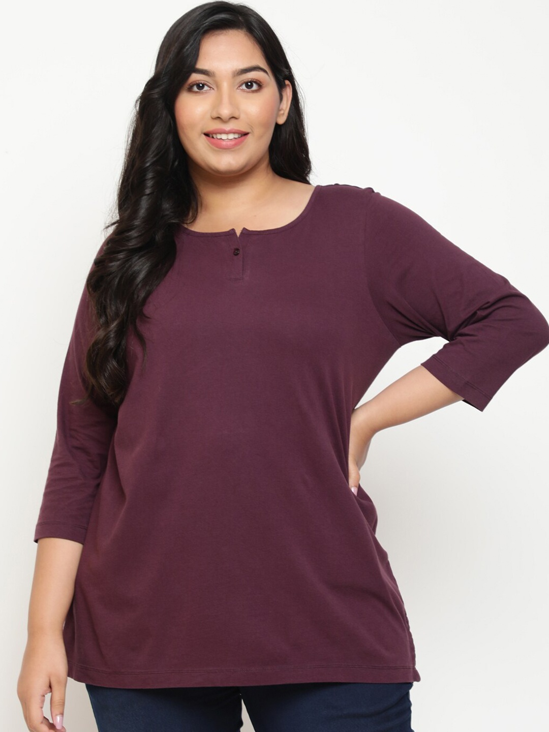 

Amydus Plus Size Henley Neck T-Shirt, Burgundy